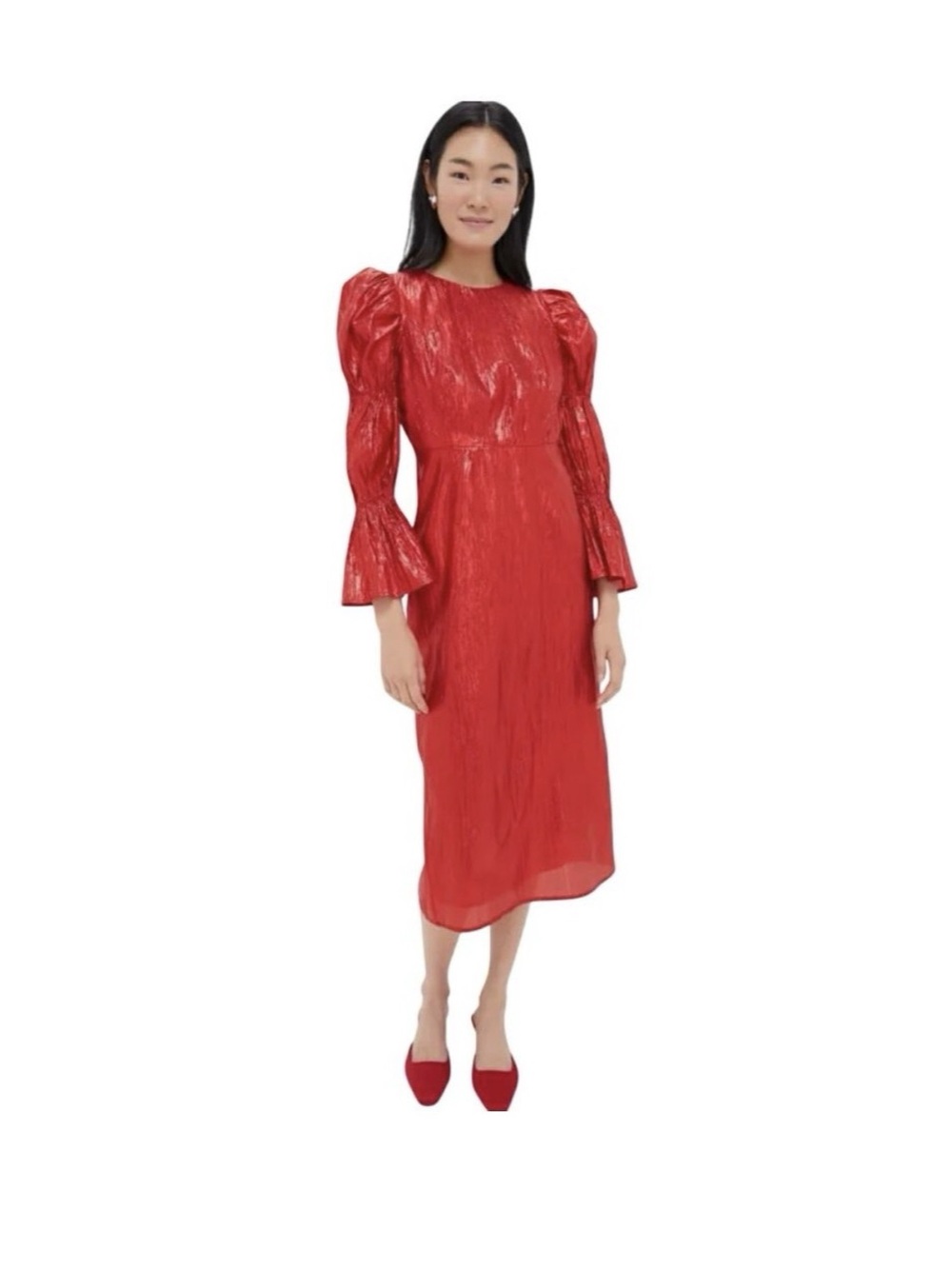 Tuckernuck Hyacinth House Red Metallic Plisse Darcy Midi Dress Small S NWT